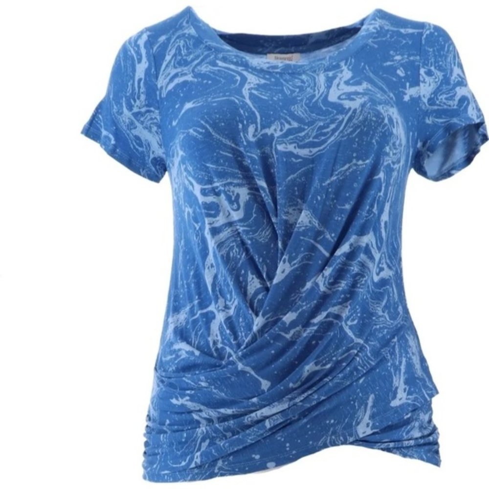 NWOT Skinnygirl Hannah Drape Front Short Sleeve Tee Medium M Sapphire Marble